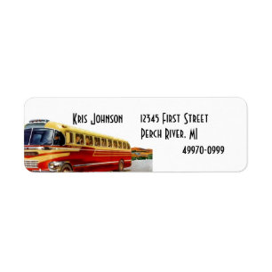 Vintages Retro Bus-Reise-Ferien-Adressen-Etikett