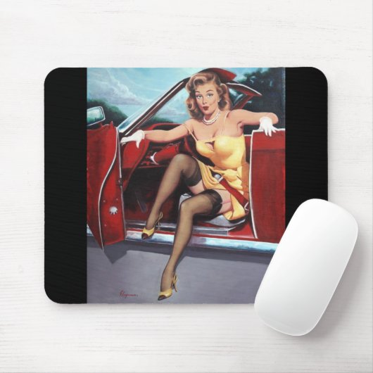 Vintages Retro Button Up Girl Mousepad (Mit Mouse)