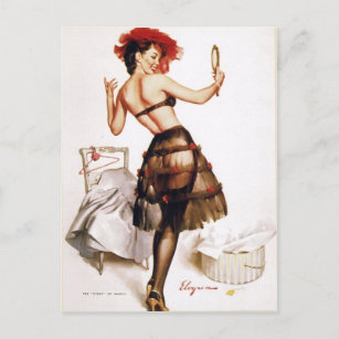 Vintages Retro Button Up Girl Postkarte