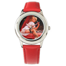 Vintages Retro Car Mechanisches Pinup Girl Armbanduhr