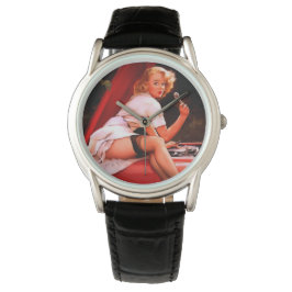 Vintages Retro Car Mechanisches Pinup Girl Armbanduhr