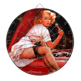 Vintages Retro Car Mechanisches Pinup Girl Dartscheibe