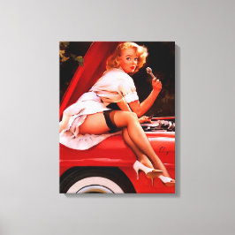 Vintages Retro Car Mechanisches Pinup Girl Leinwanddruck