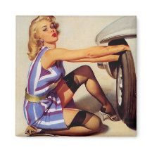 Vintages Retro Car Mechanisches Pinup Girl