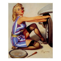 Vintages Retro Car Mechanisches Pinup Girl