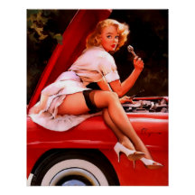 Vintages Retro Car Mechanisches Pinup Girl