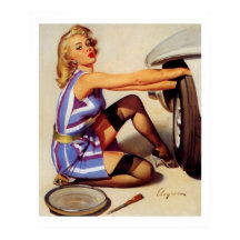 Vintages Retro Car Mechanisches Pinup Girl