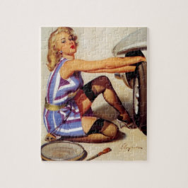 Vintages Retro Car Mechanisches Pinup Girl Puzzle
