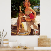 Vintages Retro Car Race Button Up Girl Poster (Küche)