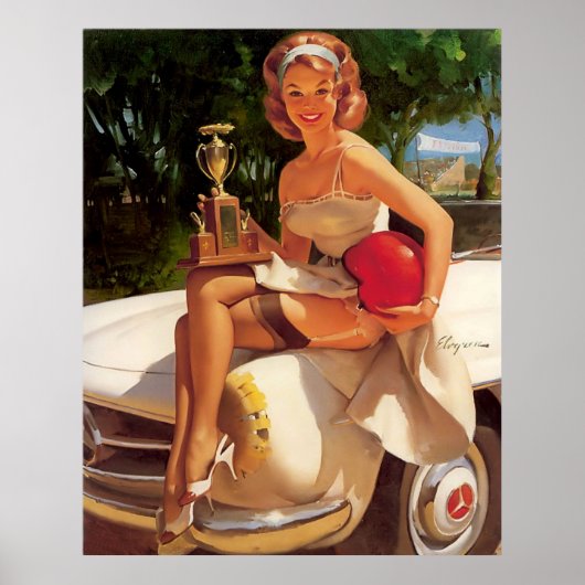 Vintages Retro Car Race Button Up Girl Poster (Vorne)