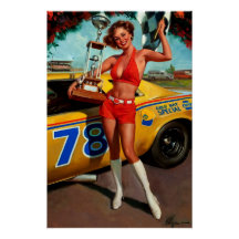 Vintages Retro Car Race Button Up Girl