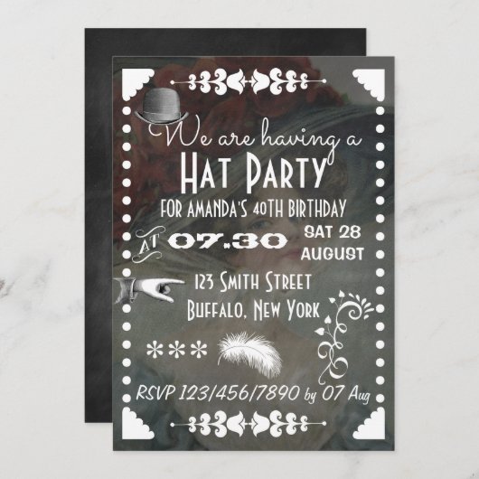 Vintages Retro-Chalkboard-Hut-Party Einladung (Vorne/Hinten)