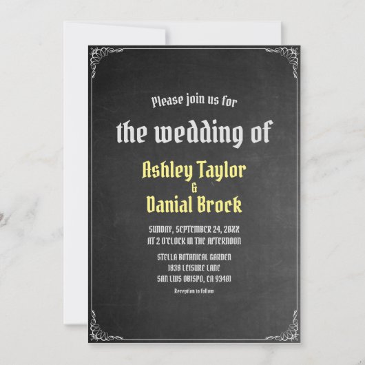 Vintages Retro-Chalkboard-Skript Geblüht Hochzeit Einladung (Vorderseite)