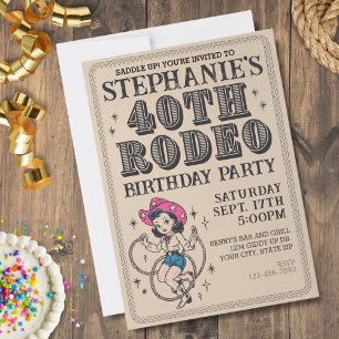 Vintages Retro Cowgirl 40. Geburtstags-Party Einladung