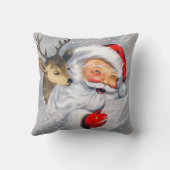 Vintages Retro-Dekor Weihnachtsmann-Rentiere Kissen (Rückseite)