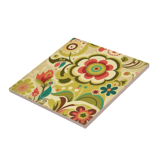 Vintages Retro-Design Blumengrün Fliese (Seite)