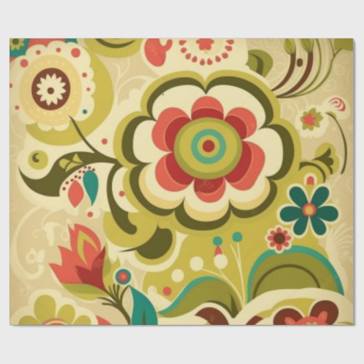 Vintages Retro-Design Blumengrün Geschenkpapier (Flach)