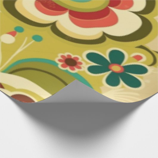 Vintages Retro-Design Blumengrün Geschenkpapier (Ecke)