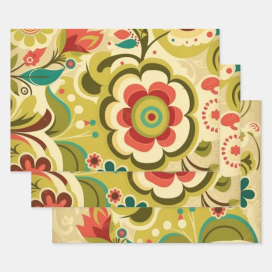 Vintages Retro-Design Blumengrün Geschenkpapier Set (Set)