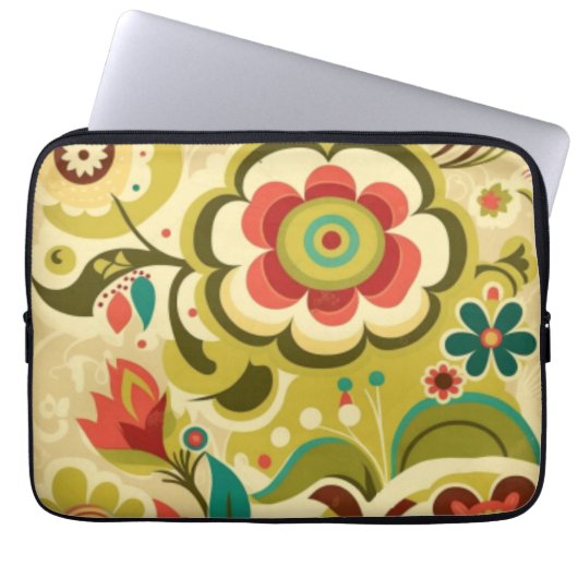 Vintages Retro-Design Blumengrün Laptopschutzhülle (Vorderseite)