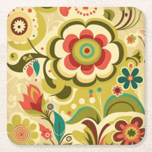 Vintages Retro-Design Blumengrün Rechteckiger Pappuntersetzer (Vorderseite)