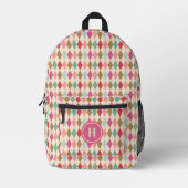 Vintages Retro-Diamant-Muster, rosa Monogramm Bedruckter Rucksack (Vorderseite)