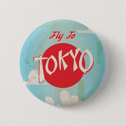 Vintages Retro Fly to Tokyo Reiseplakat Button (Vorderseite)