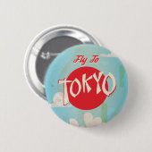 Vintages Retro Fly to Tokyo Reiseplakat Button (Vorne & Hinten)