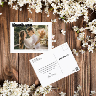 Vintages Retro-Foto Hochzeit Danke Postcard Postkarte
