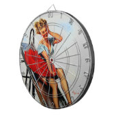 Vintages Retro Fun Slide Button Up Girl Dartscheibe (Vorderseite rechts)