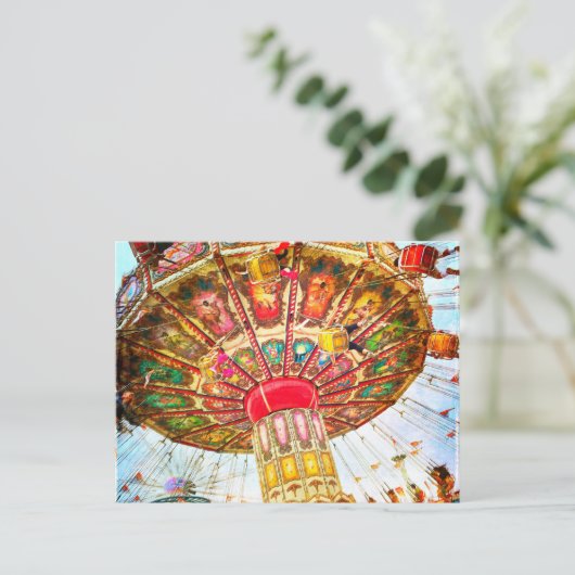 Vintages Retro-Gelbes Karnevalsschwingen Foto Postkarte (Stehend Vorderseite)