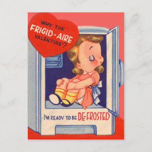 Vintages Retro Girl im Kühlschrank Valentine Card Feiertagspostkarte