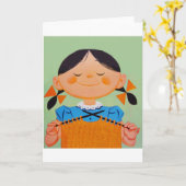 Vintages Retro-Girl-Knittern Karte (Gelbe Blume)