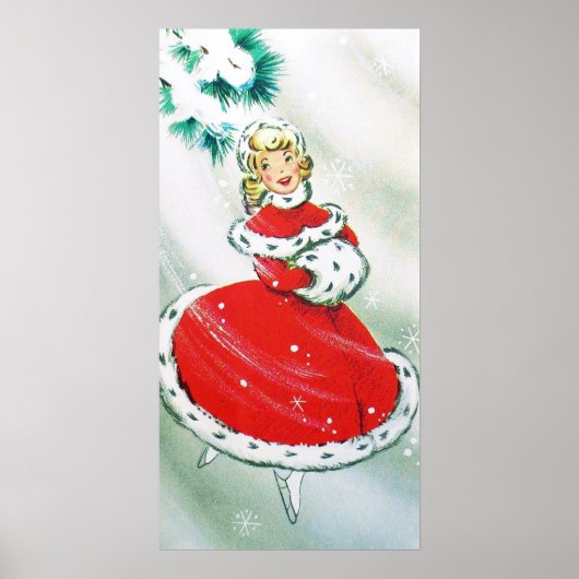 Vintages Retro-Girl Weihnachtsposter Poster (Vorne)