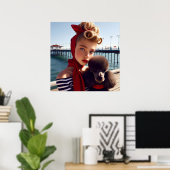 Vintages Retro-Glamour-Mädchen mit Poodle Poster (Heimbüro)