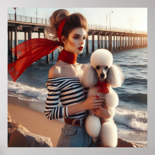 Vintages Retro-Glamour-Mädchen mit Poodle Poster