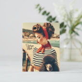 Vintages Retro-Glamour-Mädchen mit Poodle Postkarte (Stehend Vorderseite)