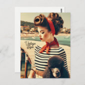 Vintages Retro-Glamour-Mädchen mit Poodle Postkarte (Vorne/Hinten)
