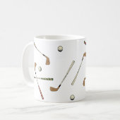 Vintages Retro Golf Golfer Clubs Balls Muster Kaffeetasse (Vorderseite Links)