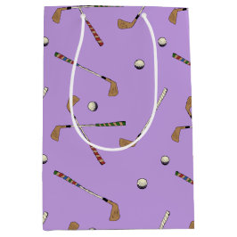 Vintages Retro Golf Golfer Clubs Balls Muster Lila Mittlere Geschenktüte