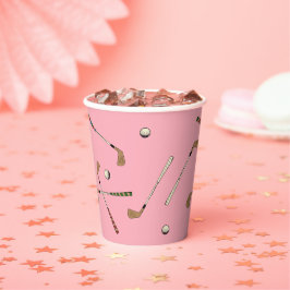 Vintages Retro Golf Golfer Clubs Balls Muster Rosa Pappbecher