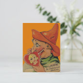 Vintages Retro Halloween Hexenkarte Feiertagspostkarte (Stehend Vorderseite)