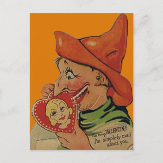 Vintages Retro Halloween Hexenkarte Feiertagspostkarte (Vorderseite)