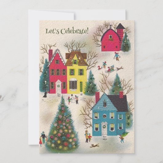 Vintages Retro Holiday Weihnachten Party Einladung (Vorderseite)