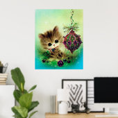 Vintages Retro-Kätzchen Weihnachtsbrille-Plakat Poster (Heimbüro)