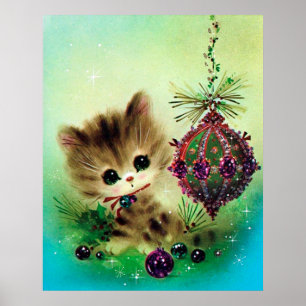 Vintages retro Kitty Weihnachtsbirnenplakat Poster