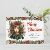Vintages Retro klassisches Weihnachtsmädchen Feiertagskarte (Stehend Vorderseite)