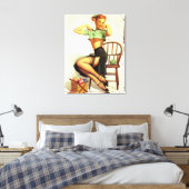 Vintages Retro-Knitter Button Up Girl Leinwanddruck (Insitu (Schlafzimmer))
