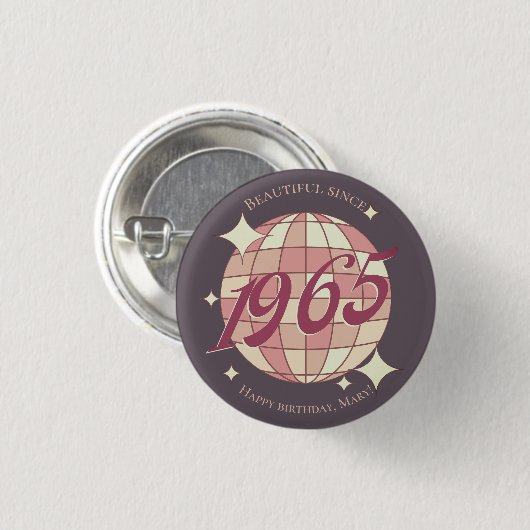 Vintages Retro-lila 1965 Button (Vorne & Hinten)