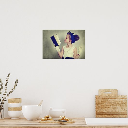 Vintages Retro-Mädchen beim Lesen Poster (Küche)